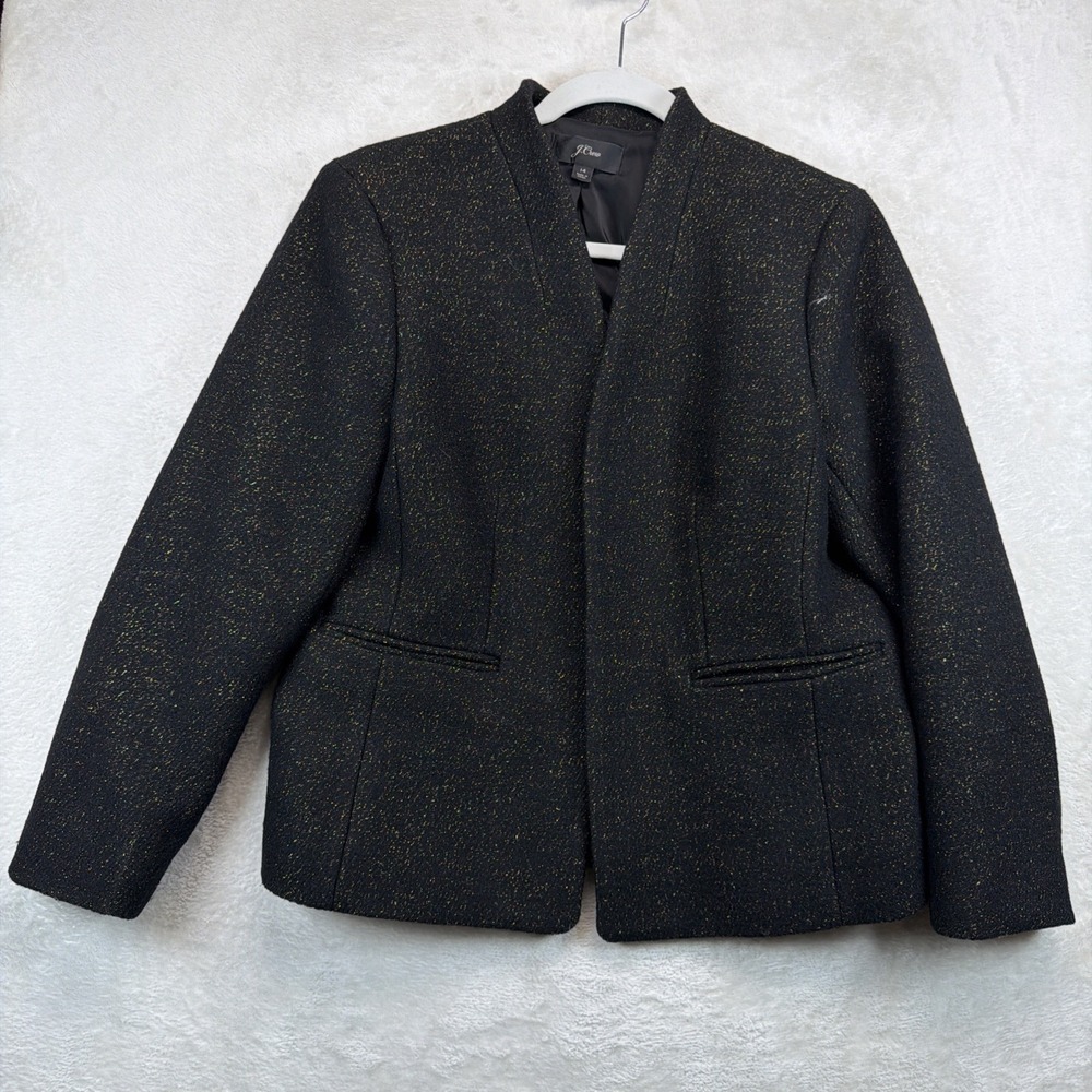 J.Crew Going Out Blazer Black Gold Tinsel Tweed Lurex‎ Jacket Women's 14